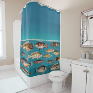 Rideaux De Douche Poisson Coloré Sous L'Eau Bleue De L'Océan