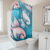Rideaux De Douche Poisson Dessin de calcaire bleu rose (En situation)