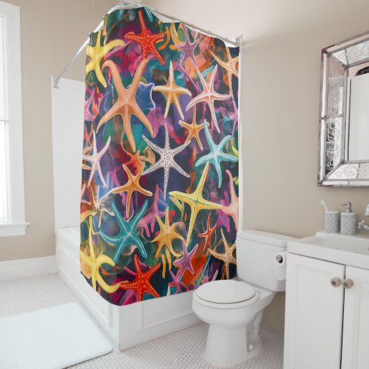 Rideaux De Douche Poisson étoilé multicolore (En situation)