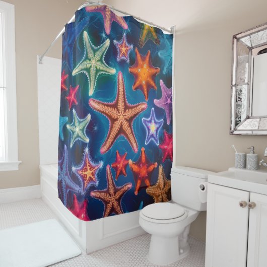 Rideaux De Douche Poisson étoilé multicolore (En situation)