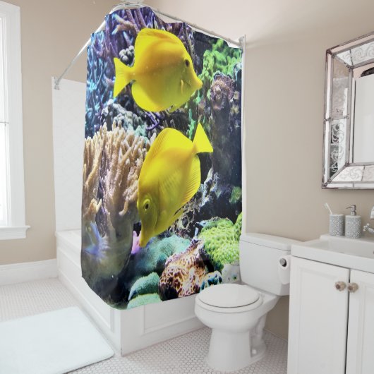 Rideaux De Douche Poisson Hawaïen Tang Jaune (En situation)