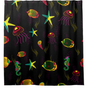 Rideaux De Douche Poisson jaune, noir et marron sans soudure motif.