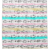 Rideaux De Douche Poisson Levé à la main rose Bleu Jaune mignonne mo (Devant)