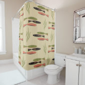 Rideaux De Douche Poisson Moderne Du Milieu Du Siècle (En situation)
