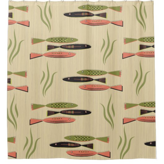 Rideaux De Douche Poisson Moderne Du Milieu Du Siècle (Devant)