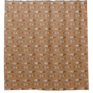 Rideaux De Douche Poisson moderne rétro, Tan, Beige et Brown clair