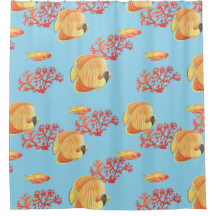 Rideaux De Douche Poisson orange tropicale et corail
