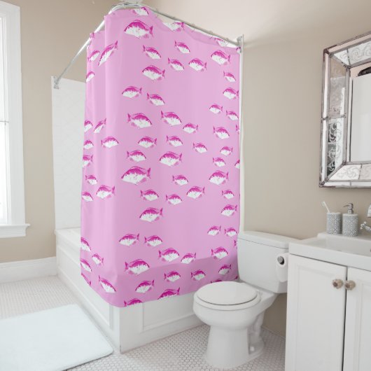 Rideaux De Douche Poisson rose (En situation)