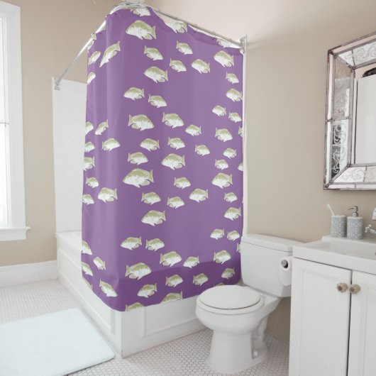 Rideaux De Douche Poisson sur violet (En situation)