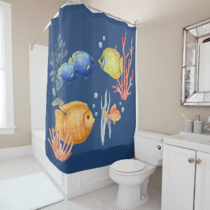 Rideaux De Douche Poisson Tropical Bleu Foncé Aquarium