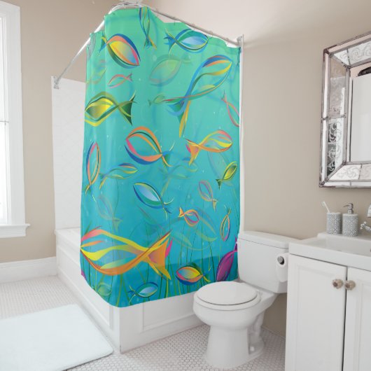 Rideaux De Douche Poisson Tropical Coloré (En situation)