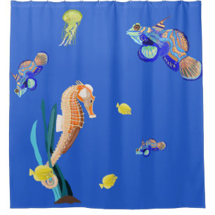 Rideaux De Douche Poisson tropical coloré et cheval de mer