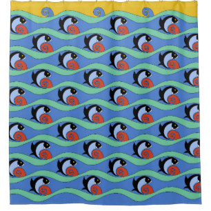 Rideaux De Douche poissons d'art déco des années 1930 - tuiles de