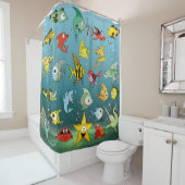 Rideaux De Douche Poissons de bande dessinée sous-marins (En situation)