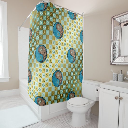 Rideaux De Douche Poissons & Dragon de Terre (En situation)