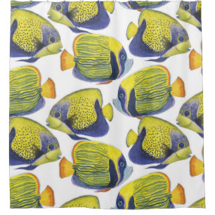 Rideaux De Douche Poissons Exotiques : Aquarelle Tropicale Sans Mer.
