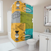 Rideaux De Douche Poissons modernes de la moitié du siècle (En situation)