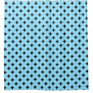 Rideaux De Douche Polka noire croise sur le bleu bébé