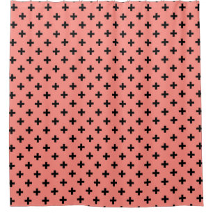 Rideaux De Douche Polka noire croise sur pêche