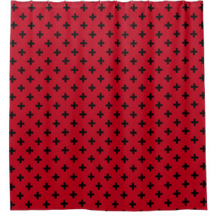 Rideaux De Douche Polka noire croise sur rouge