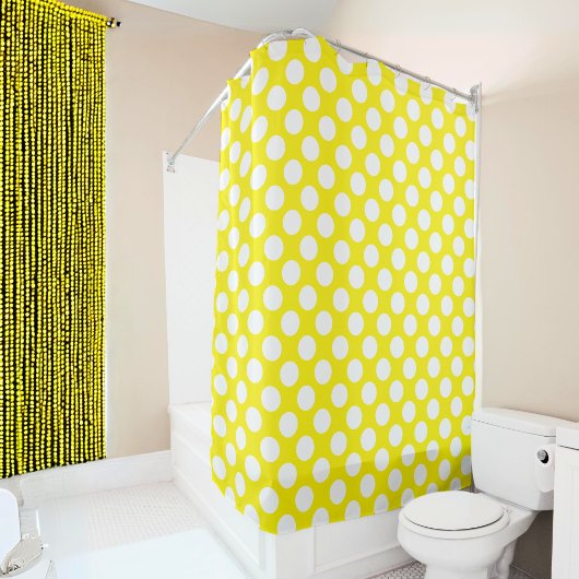 Rideaux De Douche Polka Point Motif jaune Grand point blanc
