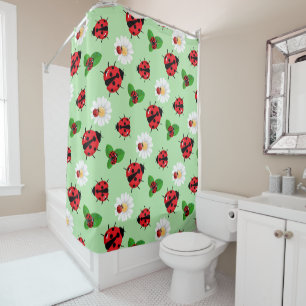 Rideaux De Douche Polka rouge mignon point Ladybug Fleur de margueri