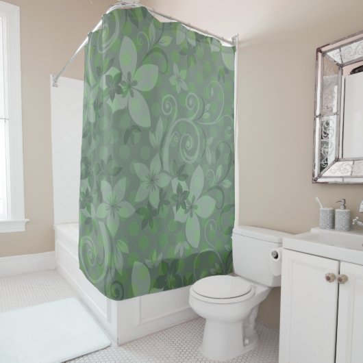 Rideaux De Douche Polkadot floral vert (En situation)