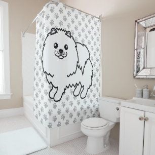 Rideaux De Douche Pomeranian Blanc Chien de Dessin Animé Mignon & Pa