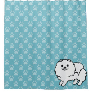 Rideaux De Douche Pomeranian blanc sur fond bleu et pattes de chien