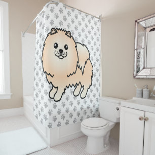 Rideaux De Douche Pomeranian crème Chien de dessin animé mignon & Pa