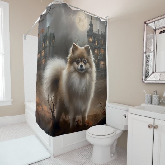 Rideaux De Douche Pomeranian Halloween Épouvantable (En situation)