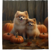 Rideaux De Douche Poméranien Chiot Automne Citrouille délice (Devant)