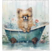 Rideaux De Douche Poméranien dans la baignoire aquarelle chien art (Devant)