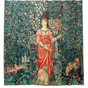 RIDEAUX DE DOUCHE POMONA TENANT DES FRUITS EN VERDURE, ANIMAUX FORES