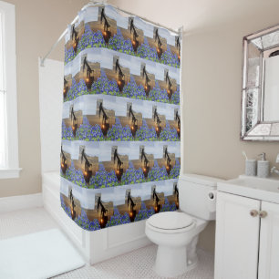 Rideaux De Douche Pompe à huile du Texas au coucher du soleil sur de