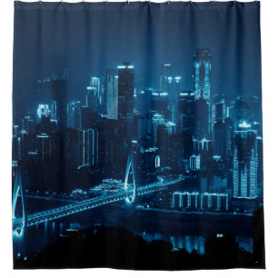 Rideaux De Douche Pont et l'architecture urbaine de ville la nuit à 