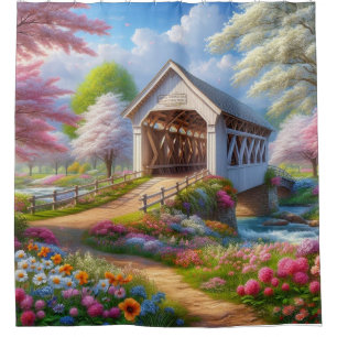 Rideaux De Douche Pont fleuri/ressort coloré et rivière