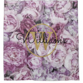 Rideaux De Douche Pony rose Floral Or Monogramme Nom du script (Devant)