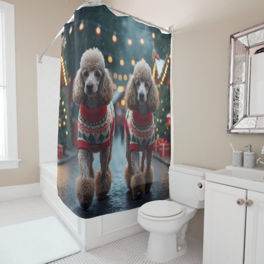 Rideaux De Douche Poodle Dogs Christmas Snow Holiday  (En situation)