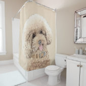 Rideaux De Douche Poodle Miniature Toy Apricot Crème Chien Brown Art (En situation)