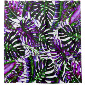 Rideaux De Douche Pop de couleur électrique Palme tropicale Île Feui (Devant)