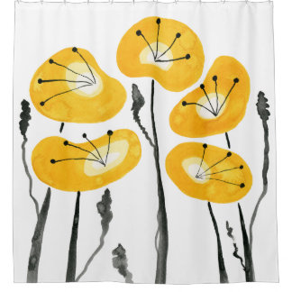 Rideaux De Douche Poppies Jaunes Boho Décor Salle De Bains Moderne