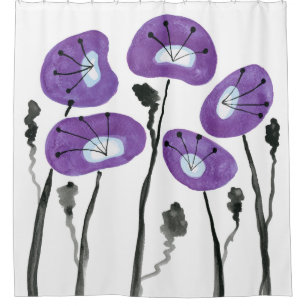Rideaux De Douche Poppies pourpres Boho Décor de salle de bain moder