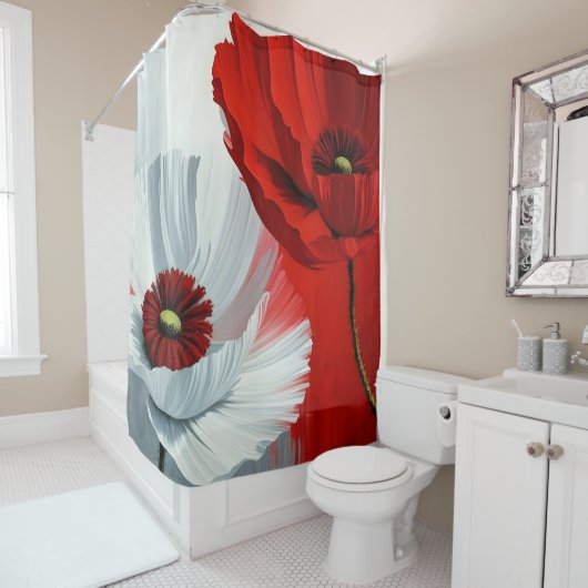 Rideaux De Douche Poppies rouges et blanches (En situation)