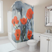 Rideaux De Douche Poppies rouges sur gris (En situation)