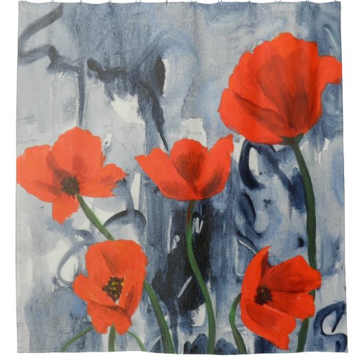 Rideaux De Douche Poppies rouges sur gris (Devant)