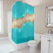 Rideaux De Douche Porte d'or métallique turquoise (En situation)