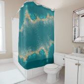 Rideaux De Douche Porte d'or métallique Turquoise (En situation)