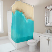 Rideaux De Douche Porte en or bleu turquoise (En situation)