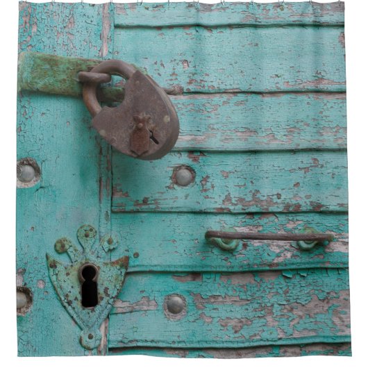 Rideaux De Douche Porte Turquoise Patinée rustique (Devant)